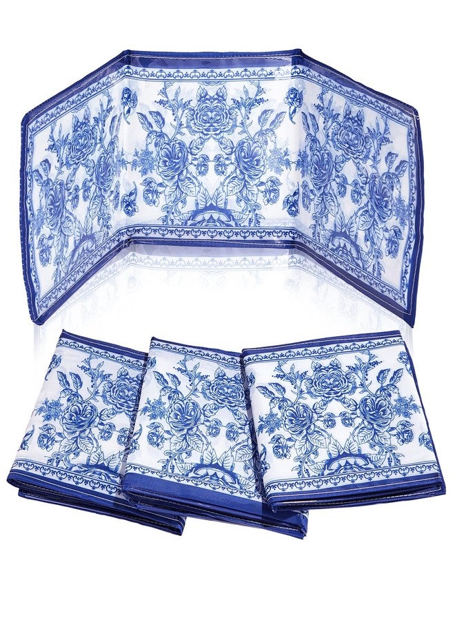 Bornerwhite 4 Pack Chinoiserie Mahjong Card Holder Fit Large Print Size(6 1/8”x4 3/4”) Blue Chinoiserie Print Mahjong Card Sleeve Fabric Plastic Soft Scorecard Cover Mahjongg Card Protector Set Gifts - Image 1